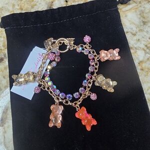 Betsey Johnson Gold Gummy Bear Charm Bracelet - Pink/Red Accents